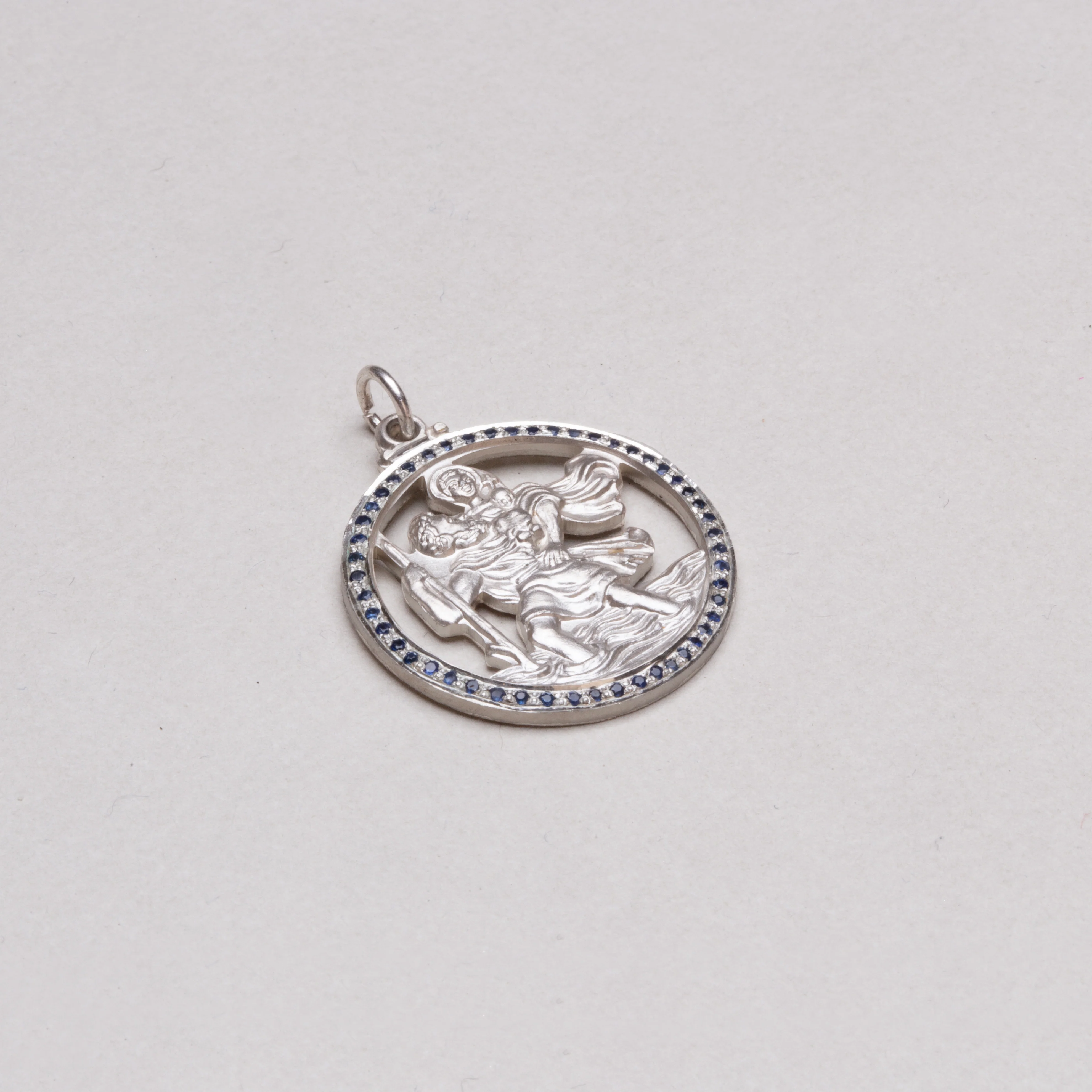 Vintage Silver St. Christopher Charm Pendant with Sapphires #5 - Image 3
