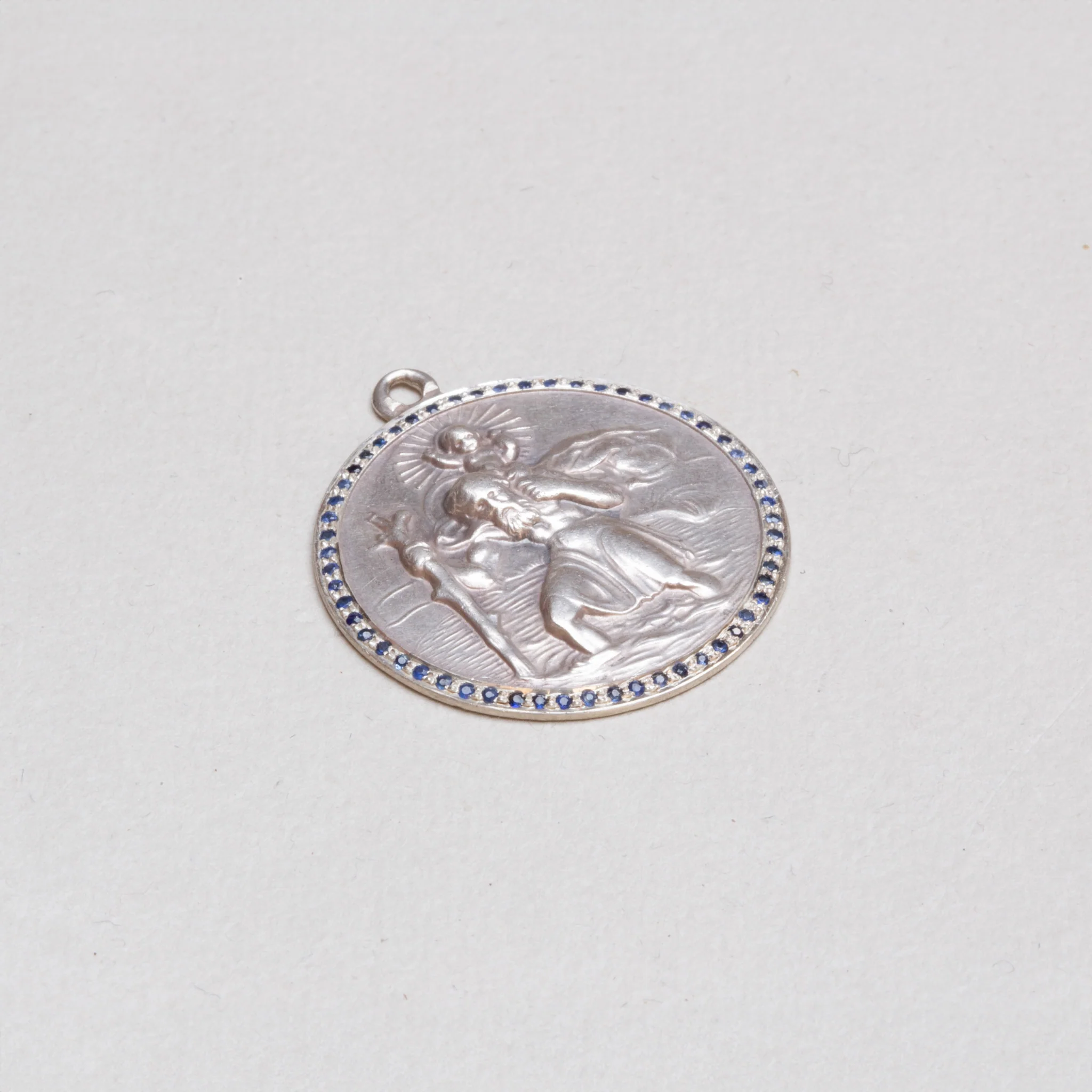 Vintage Silver St. Christopher Charm Pendant with Sapphires #6 - Image 2