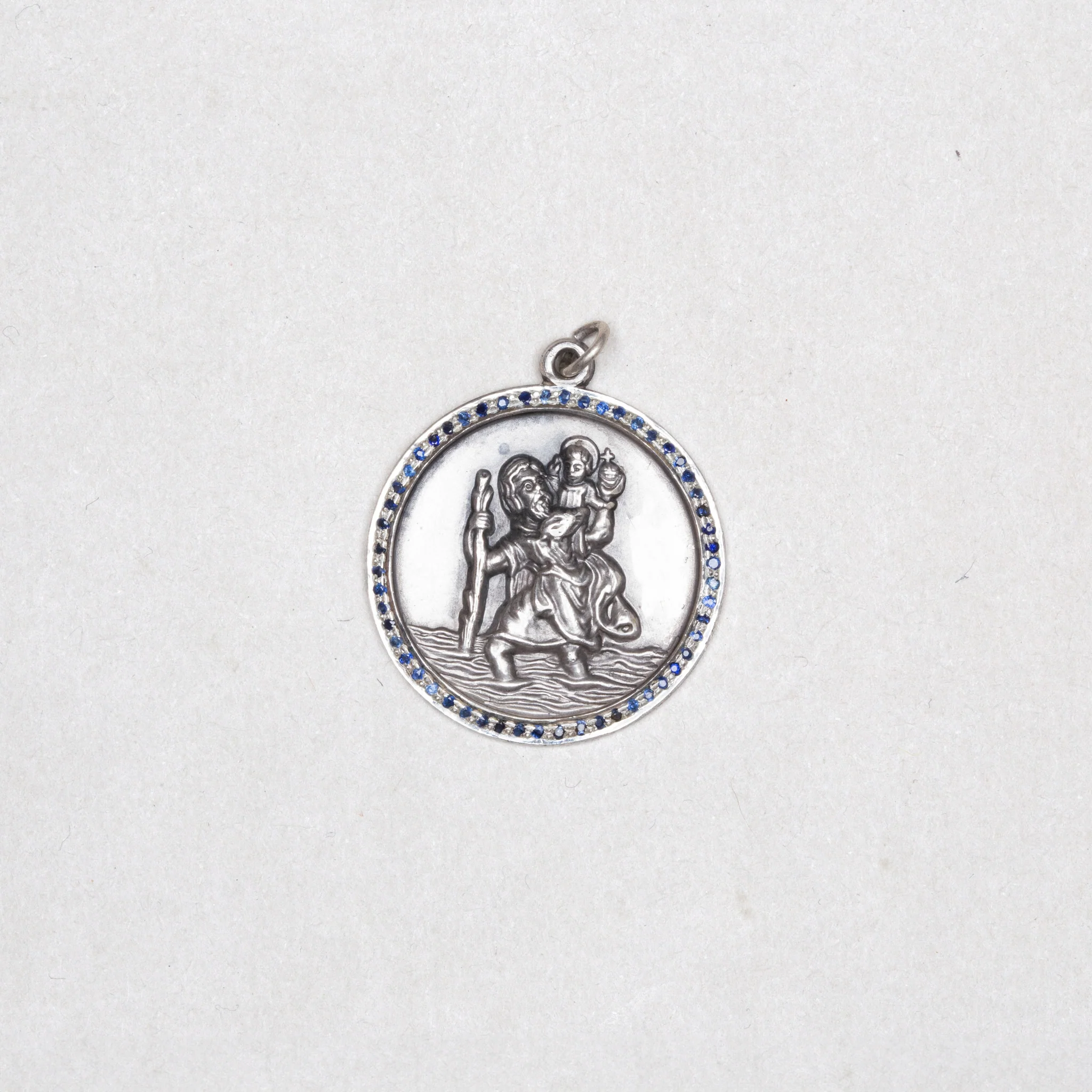 Vintage Silver St. Christopher Charm Pendant with Sapphires #7