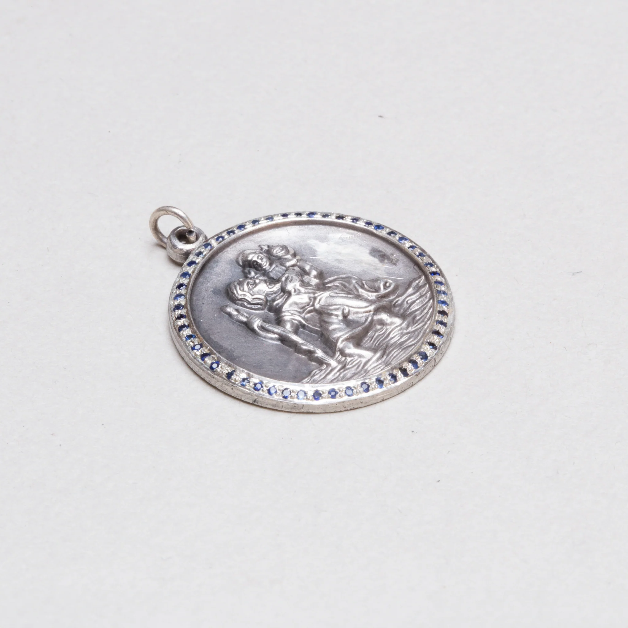 Vintage Silver St. Christopher Charm Pendant with Sapphires #7 - Image 2