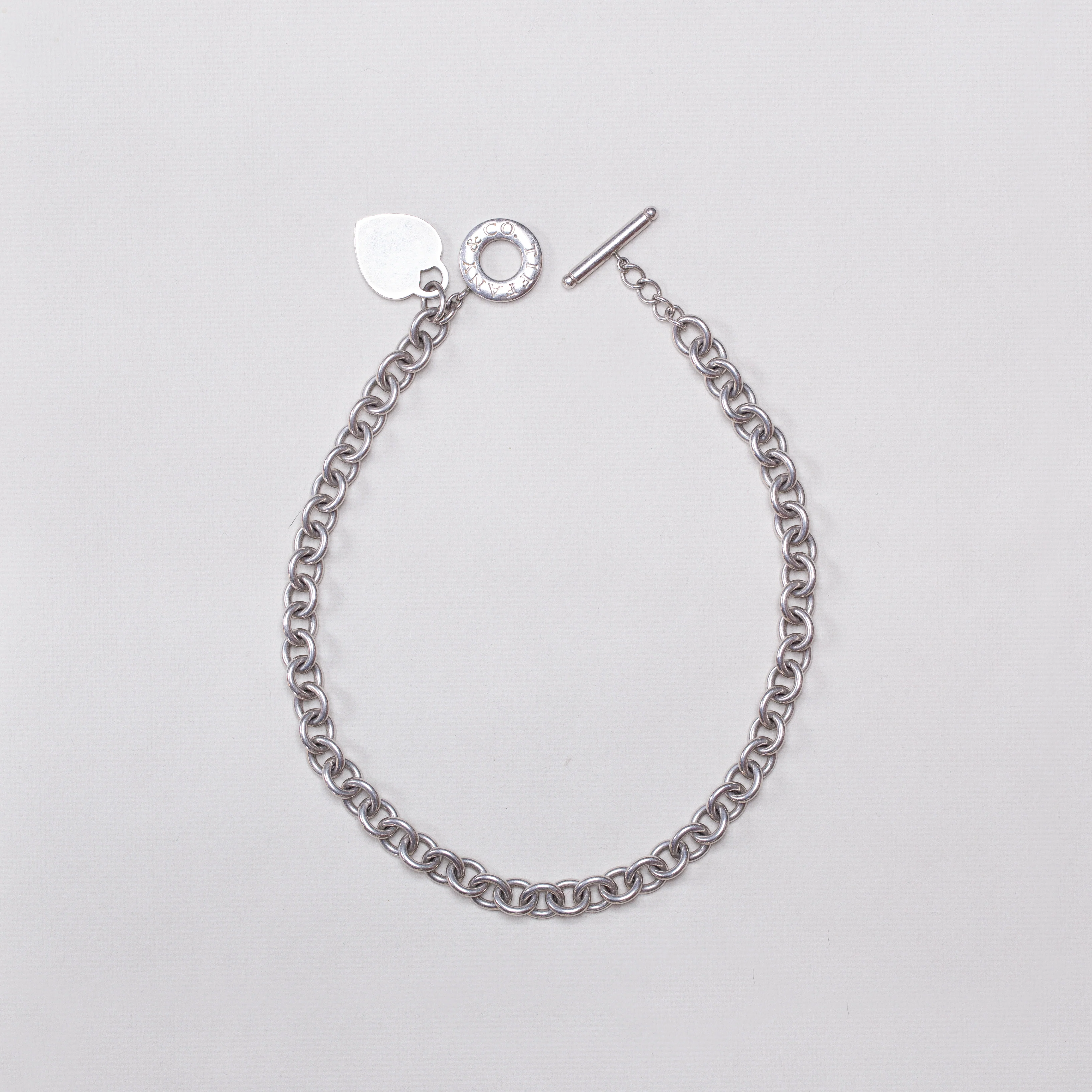 Vintage Sterling Silver Heart Tag Toggle Chain Necklace