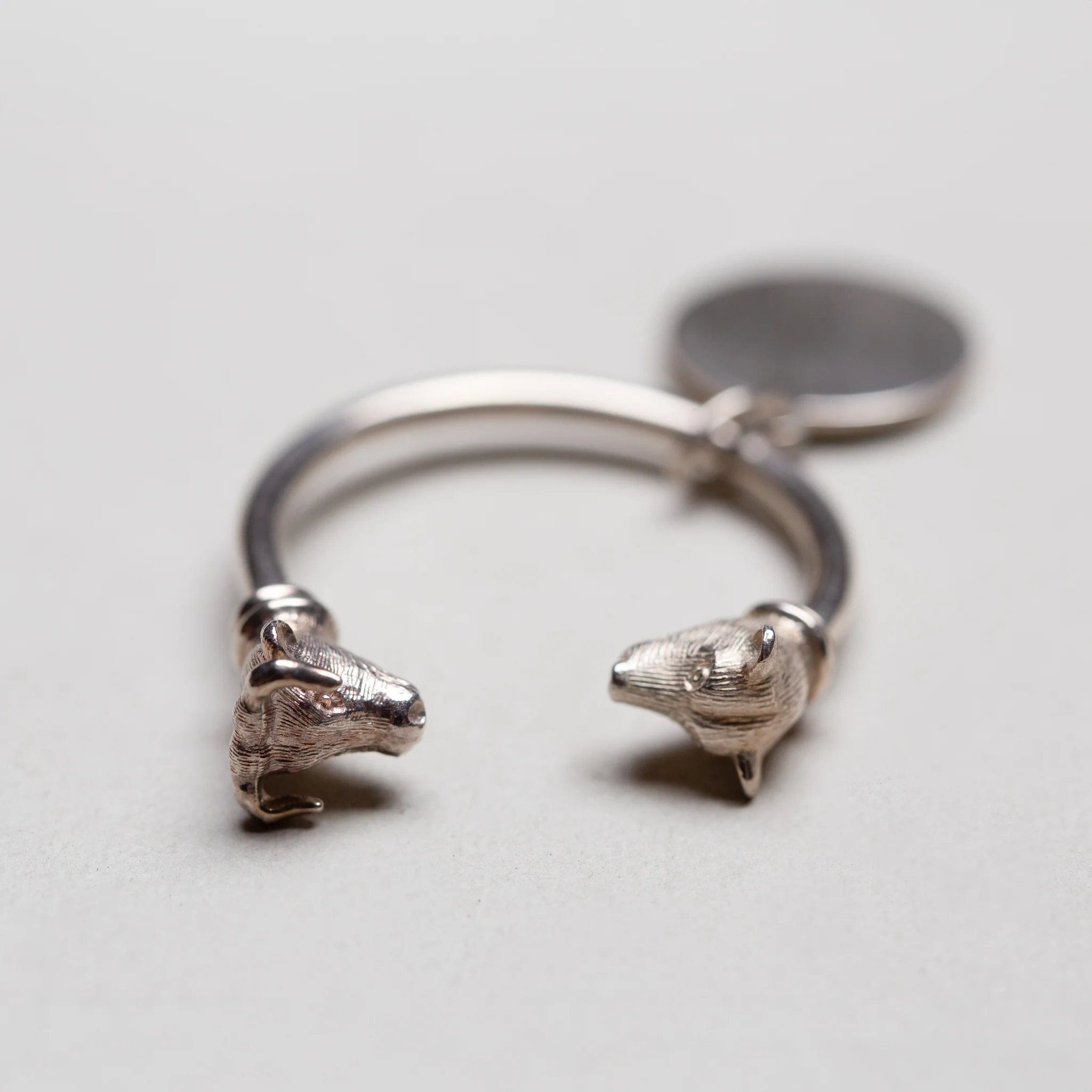 Vintage Sterling Silver Bear and Dog Head Key Ring with Tag - Image 2