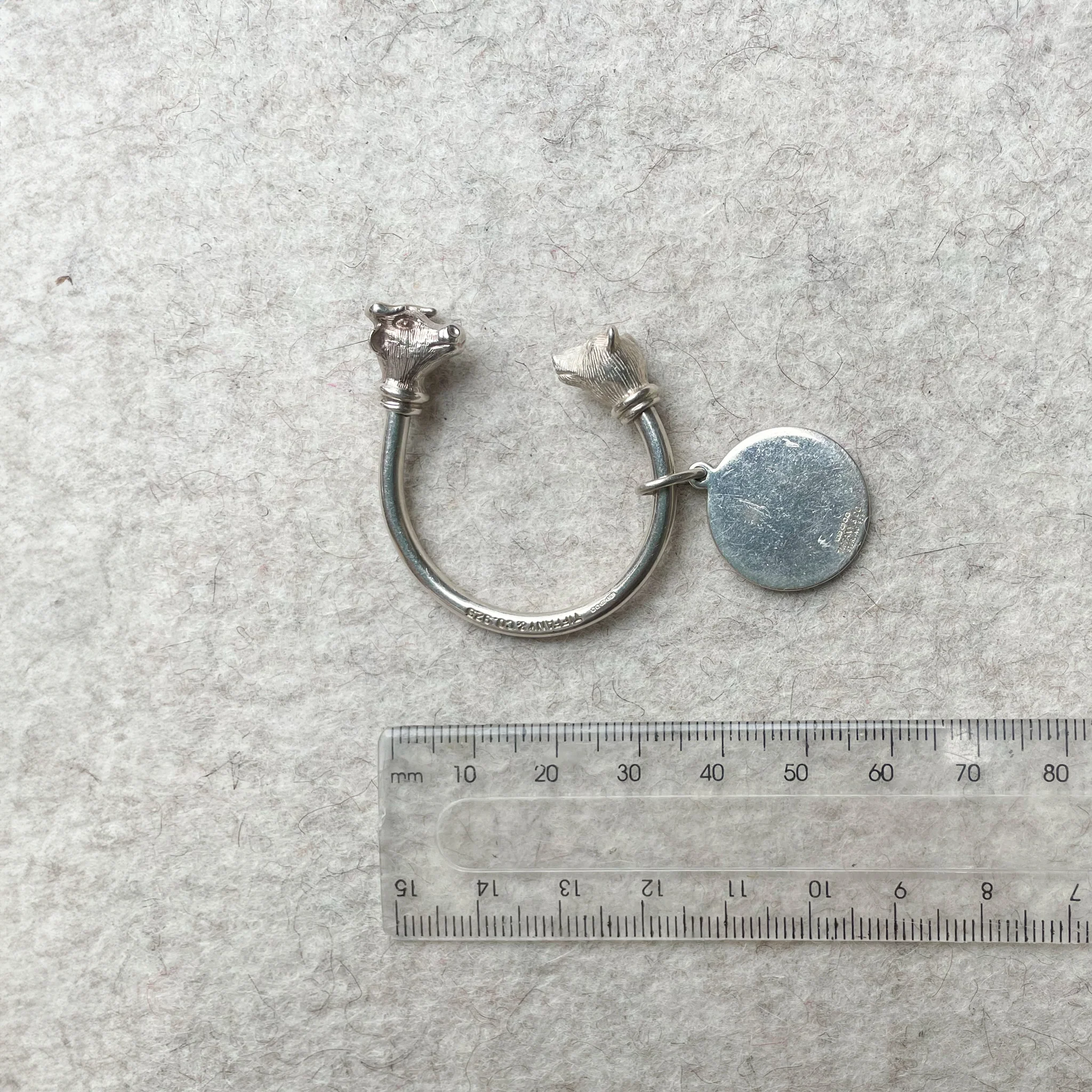 Vintage Sterling Silver Bear and Dog Head Key Ring with Tag - Image 3