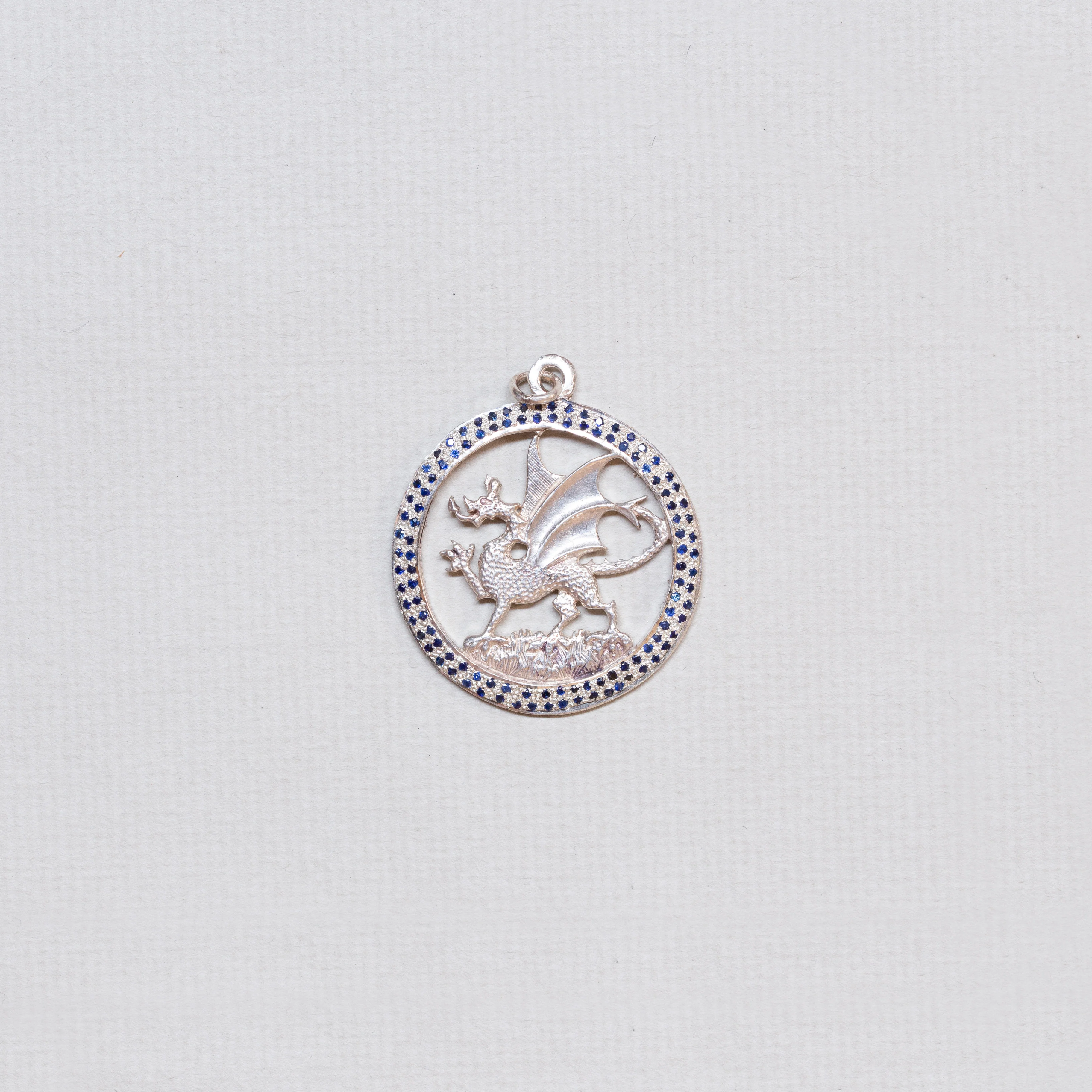 Vintage Sterling Silver Dragon Charm Pendant with Sapphires
