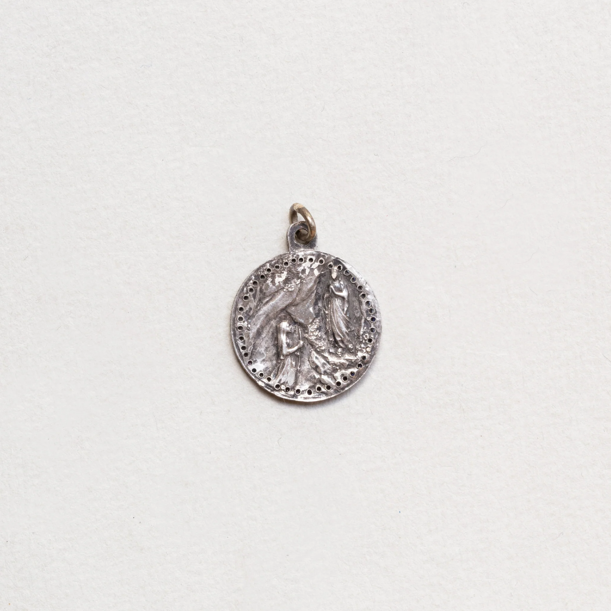 Vintage Sterling Silver Madonna Charm Pendant with Sapphires - Image 3