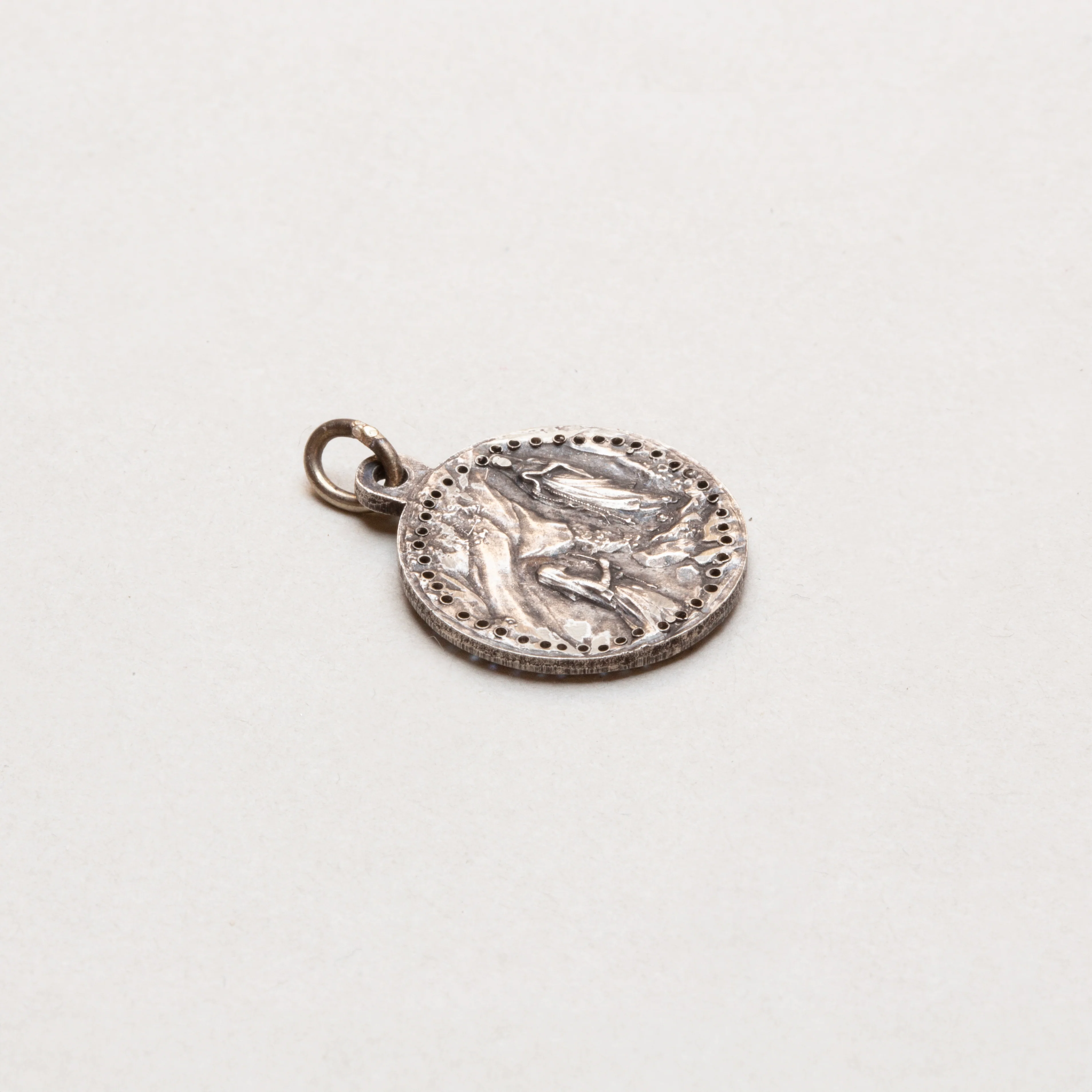 Vintage Sterling Silver Madonna Charm Pendant with Sapphires - Image 4