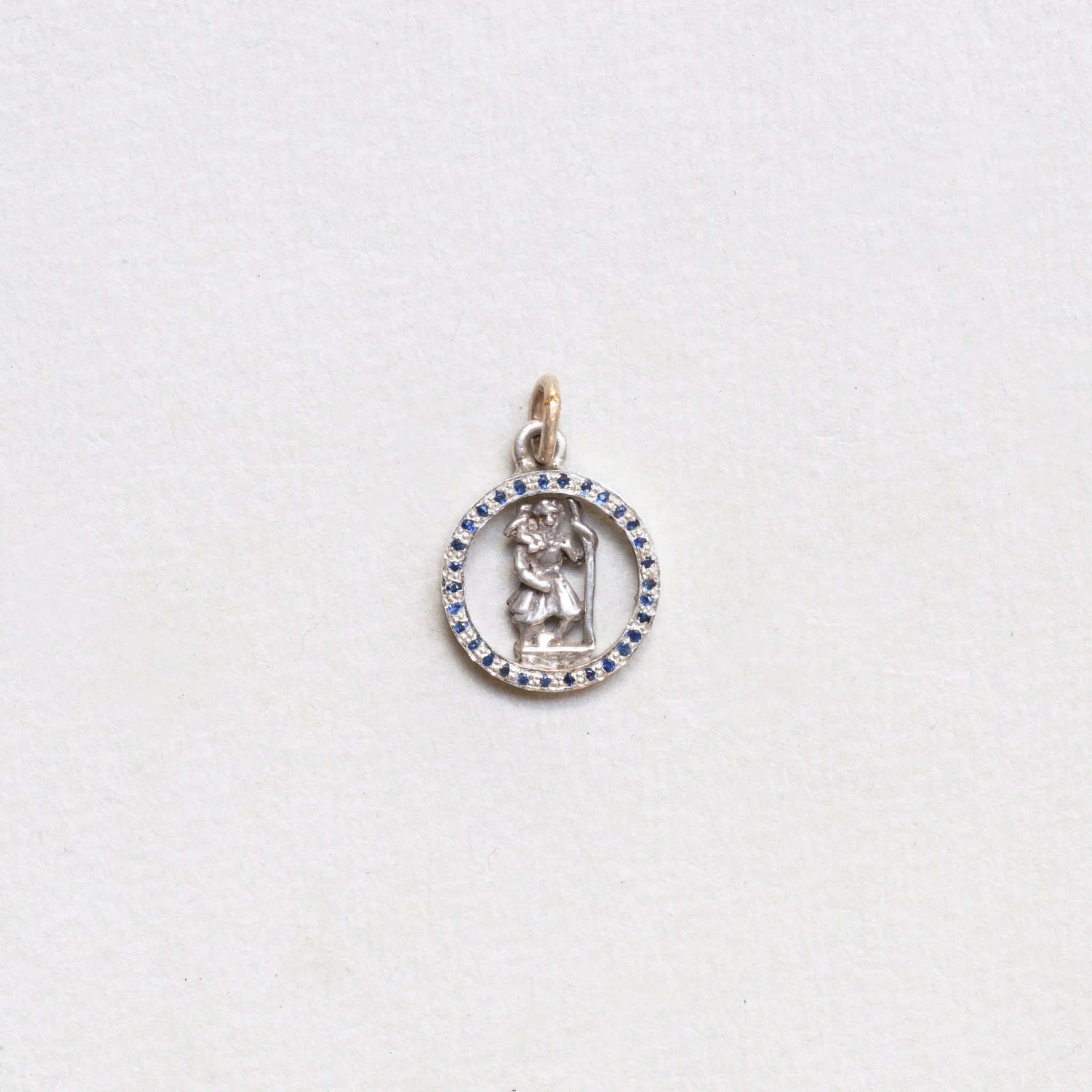 Vintage Sterling Silver St. Christopher Charm Pendant with Sapphires