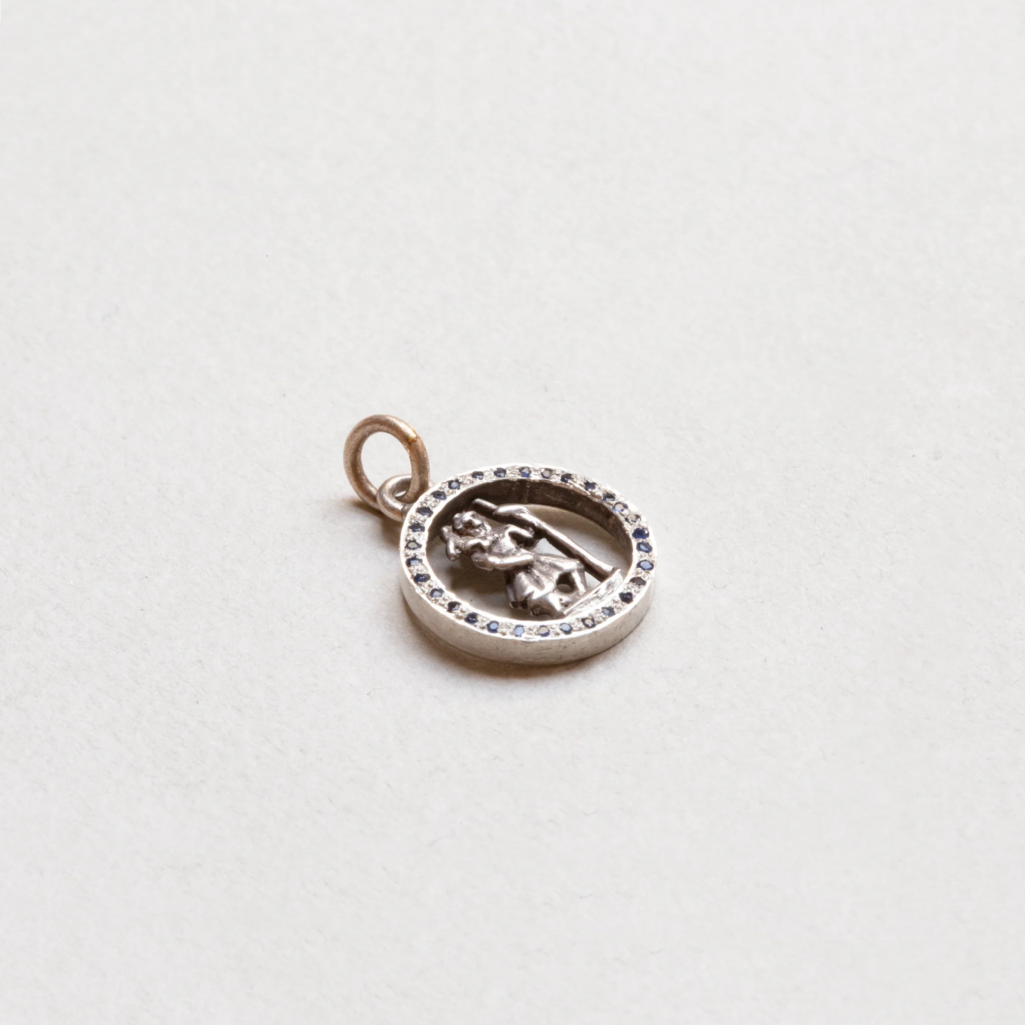 Vintage Sterling Silver St. Christopher Charm Pendant with Sapphires - Image 2