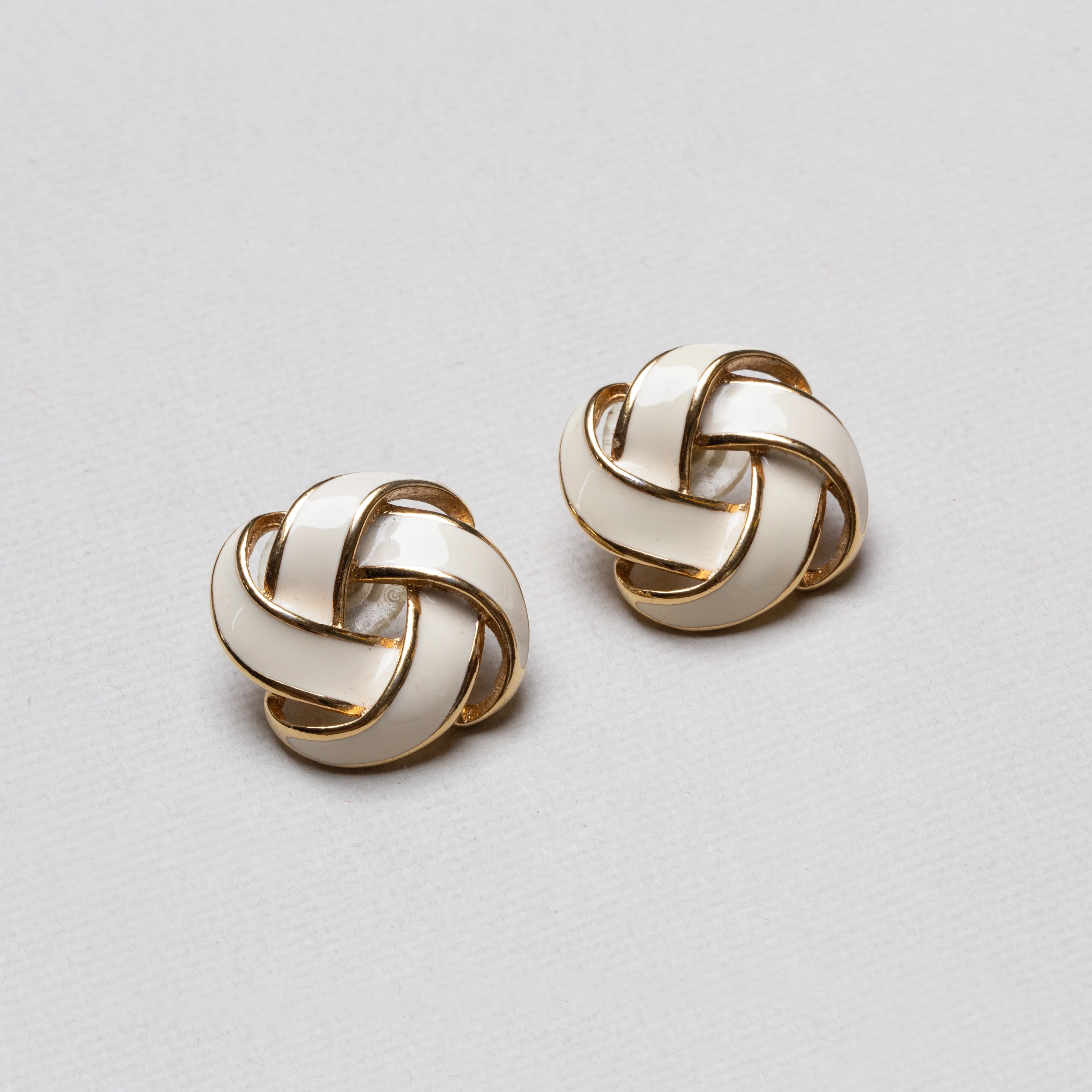 Vintage White Enamel and Gold Clip-on Earrings