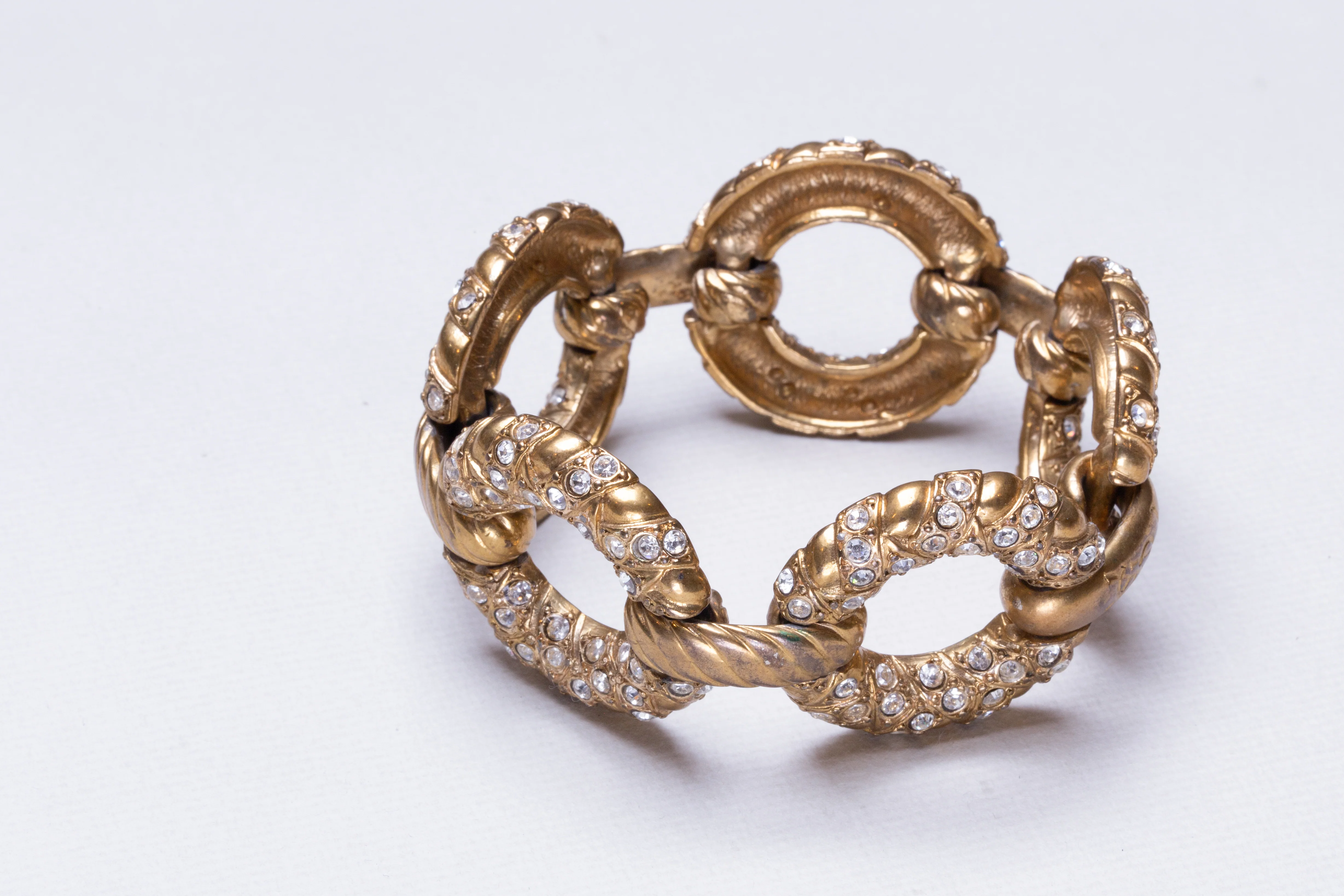 Vintage YSL Gold Link Bracelet with Rhinestone - Image 4