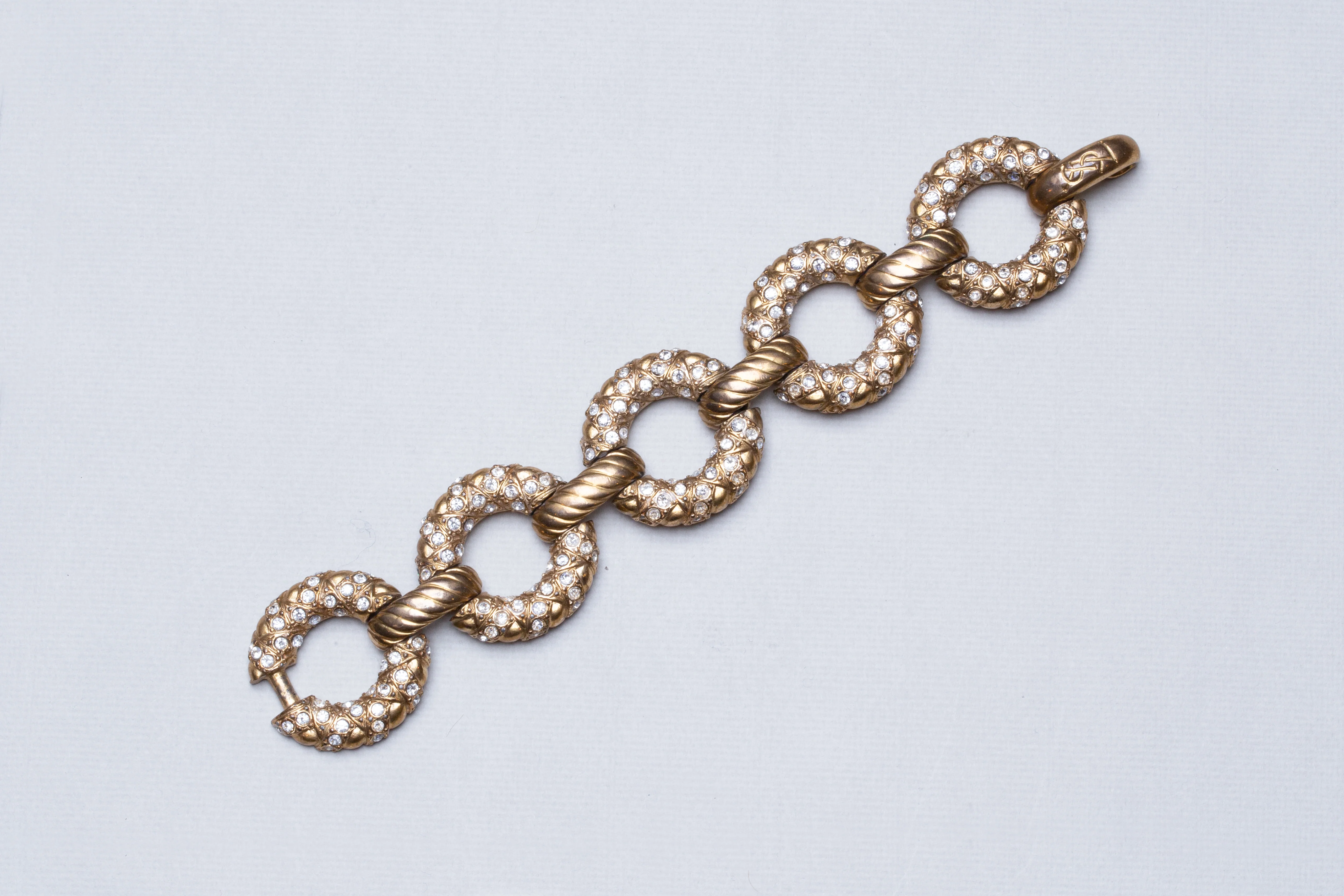 Vintage YSL Gold Link Bracelet with Rhinestone - Image 5