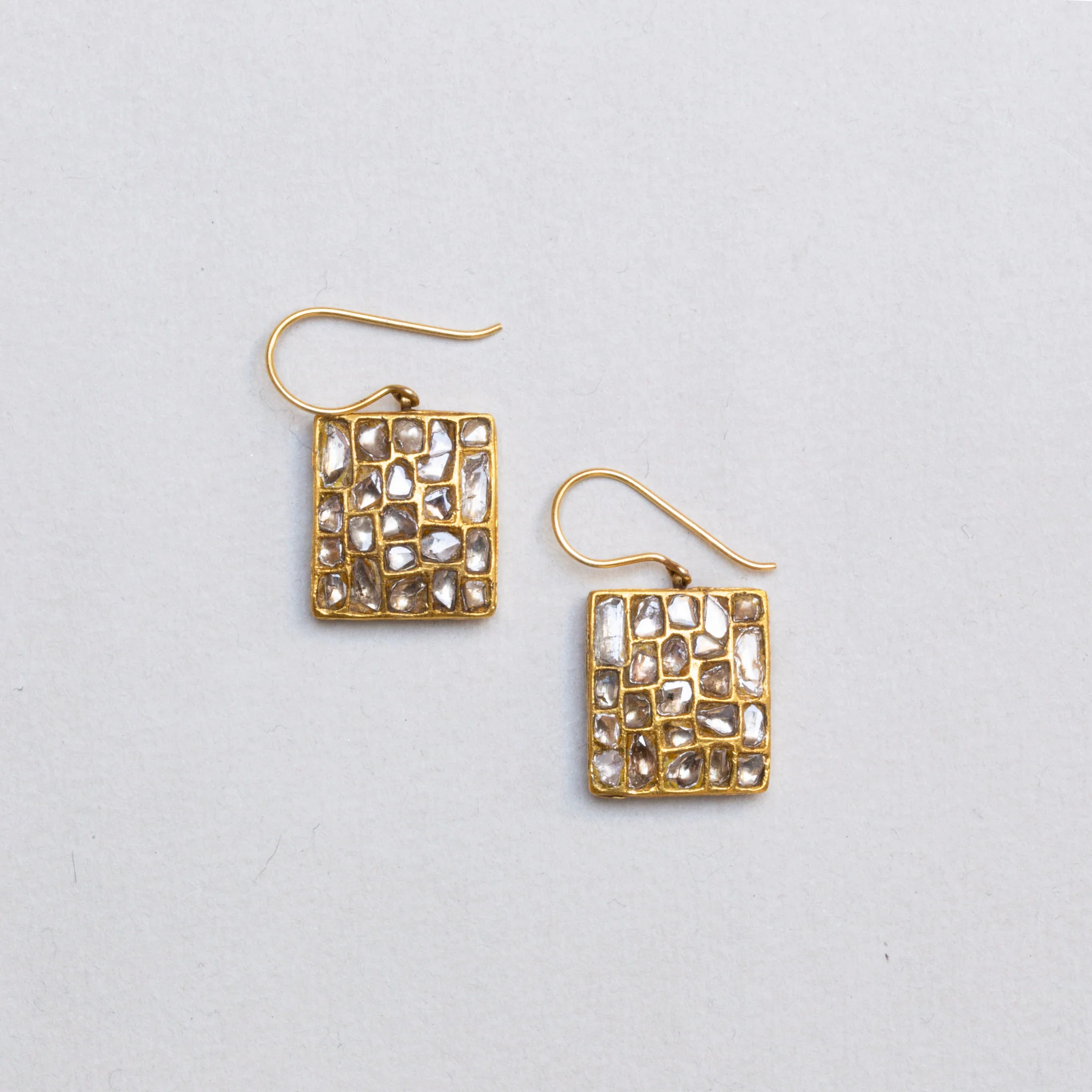 Yellow Gold Drop Earrings with Rough Diamond - Image 3
