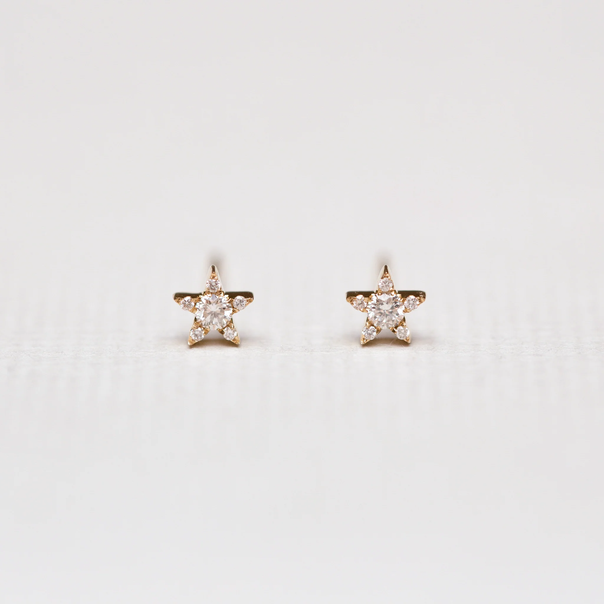 Yellow Gold Star Stud Earrings with Diamonds - Image 2